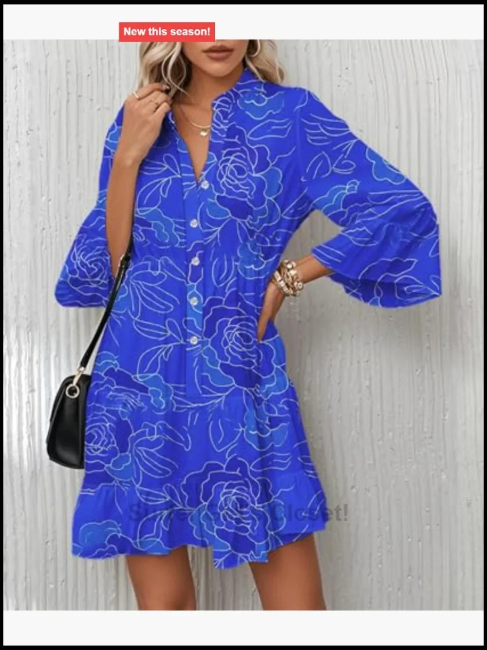 Flowy Ruffle Bell Sleeve V Neck Tiered Boho Floral Beach Mini Dress
